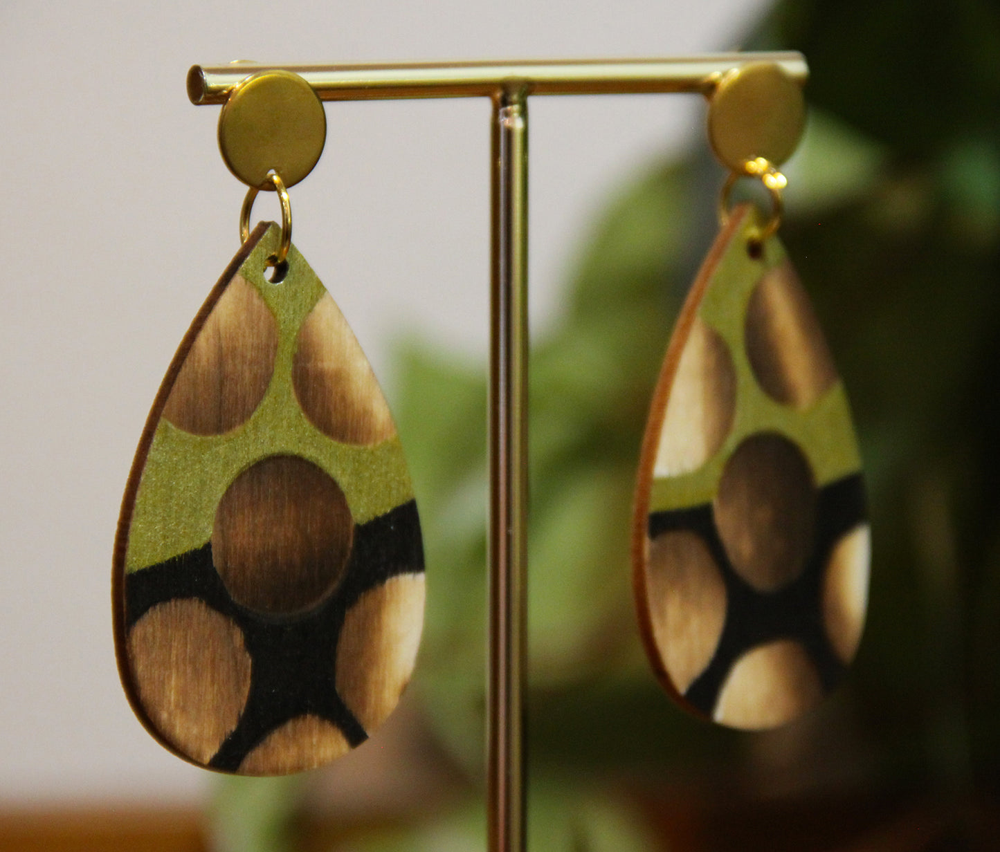 Gold Burnt Wood Teardrop Earrings