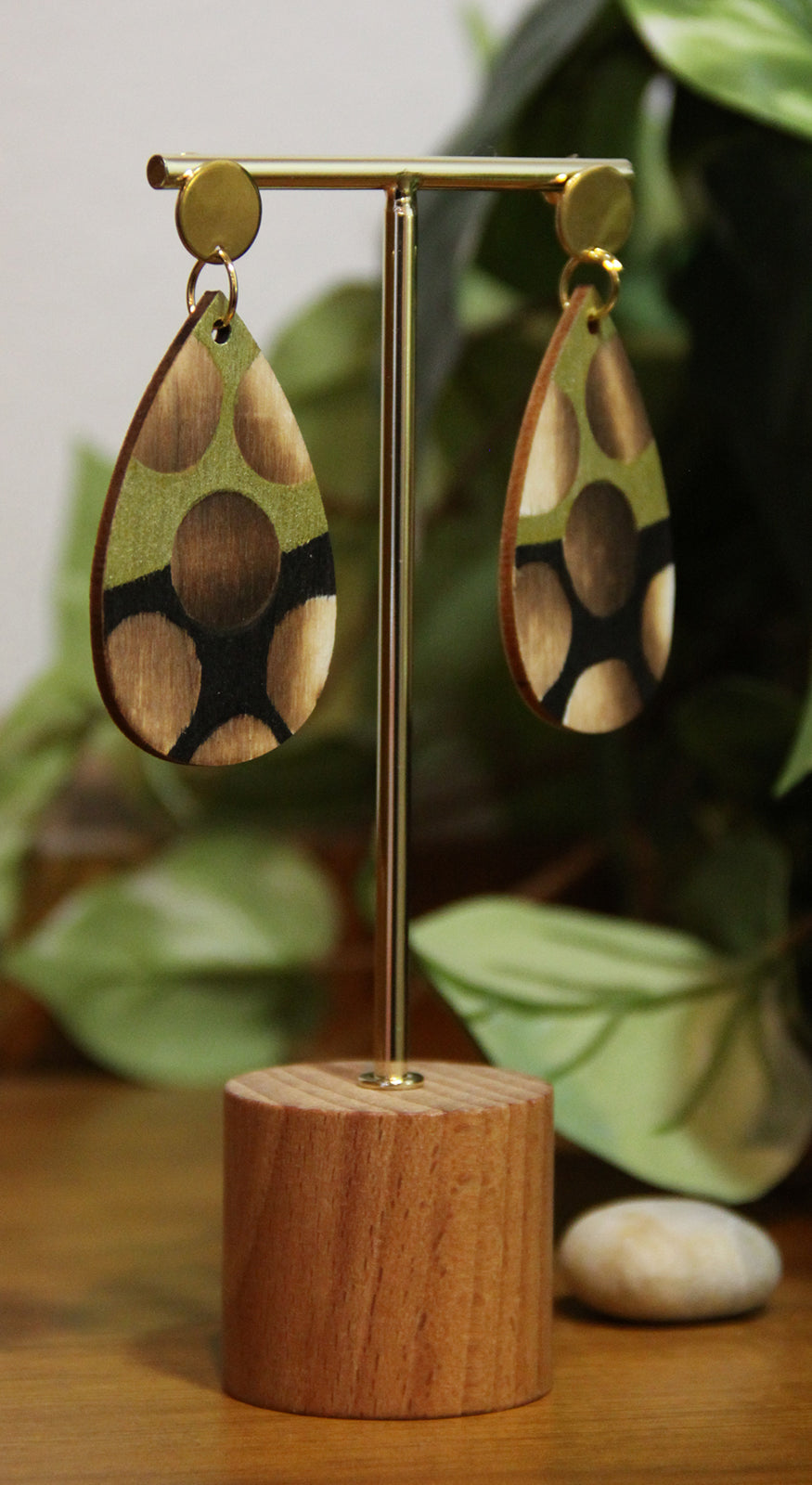 Gold Burnt Wood Teardrop Earrings