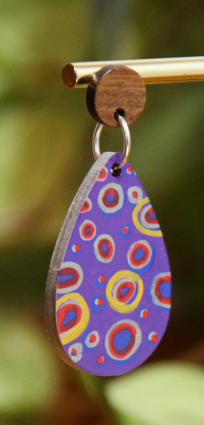 Purple Circular Design Small Teardrop Earrings
