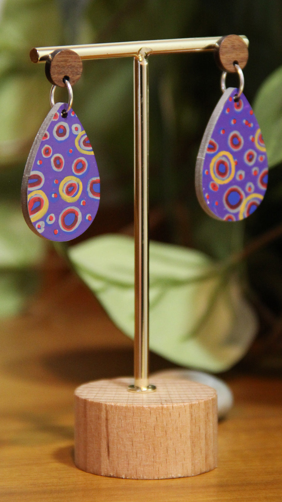Purple Circular Design Small Teardrop Earrings