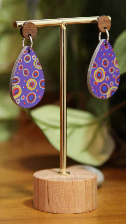 Purple Circular Design Small Teardrop Earrings
