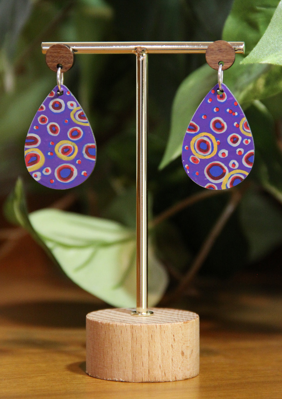 Purple Circular Design Small Teardrop Earrings