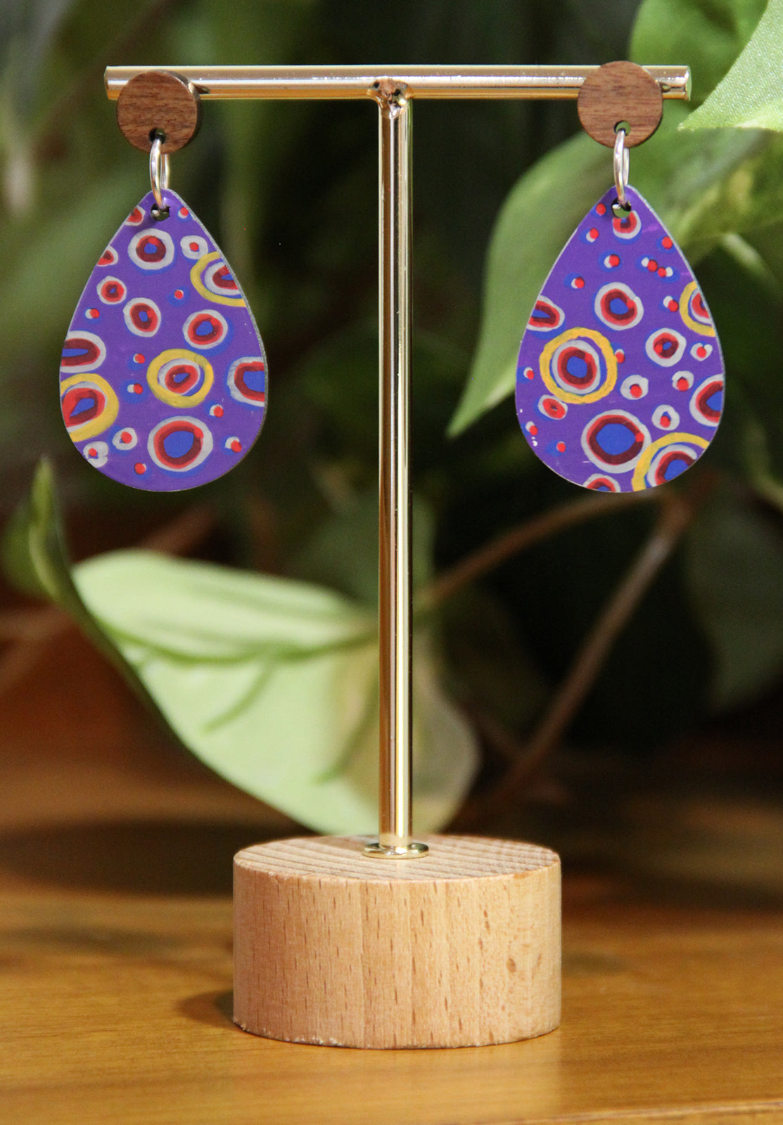 Purple Circular Design Small Teardrop Earrings