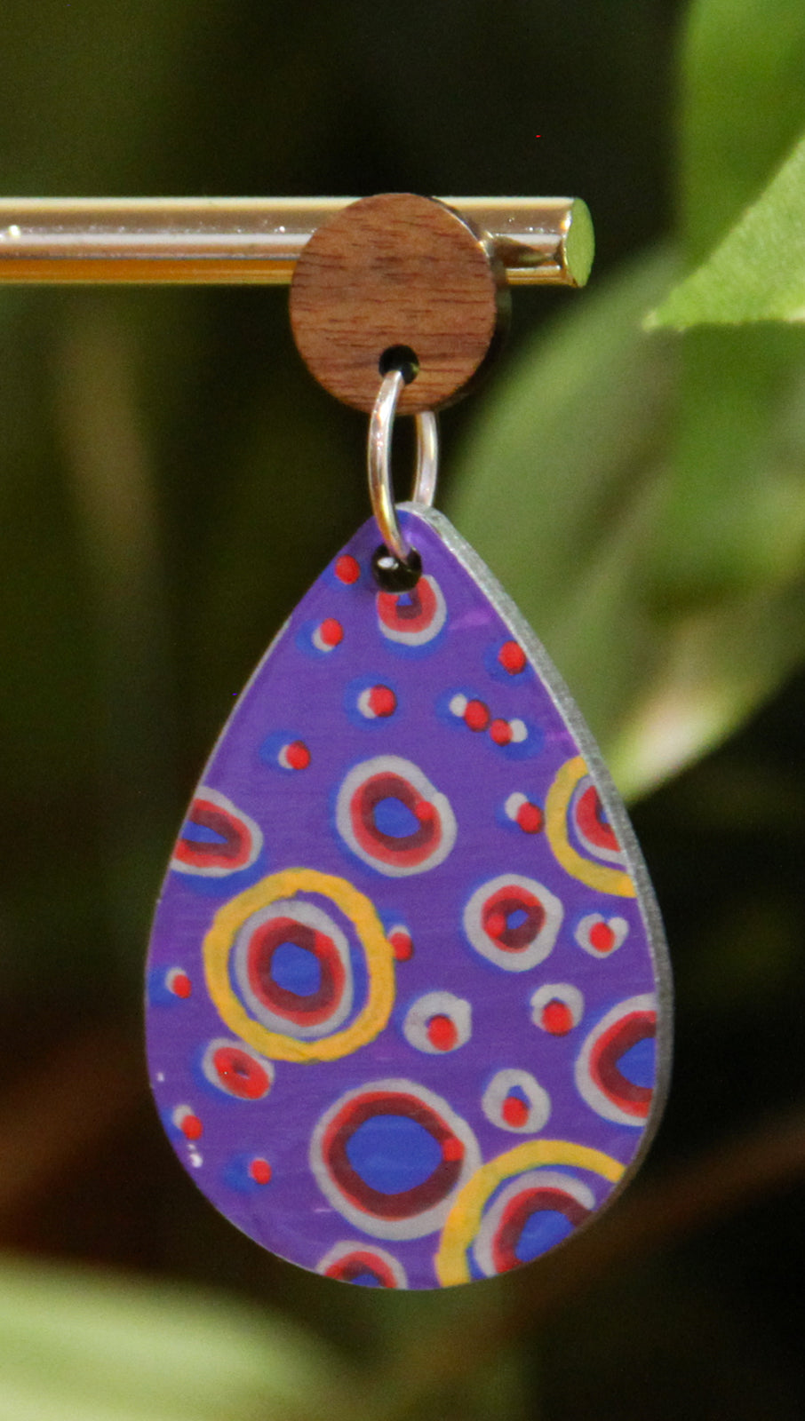 Purple Circular Design Small Teardrop Earrings