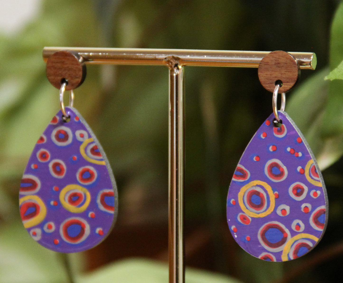 Purple Circular Design Small Teardrop Earrings