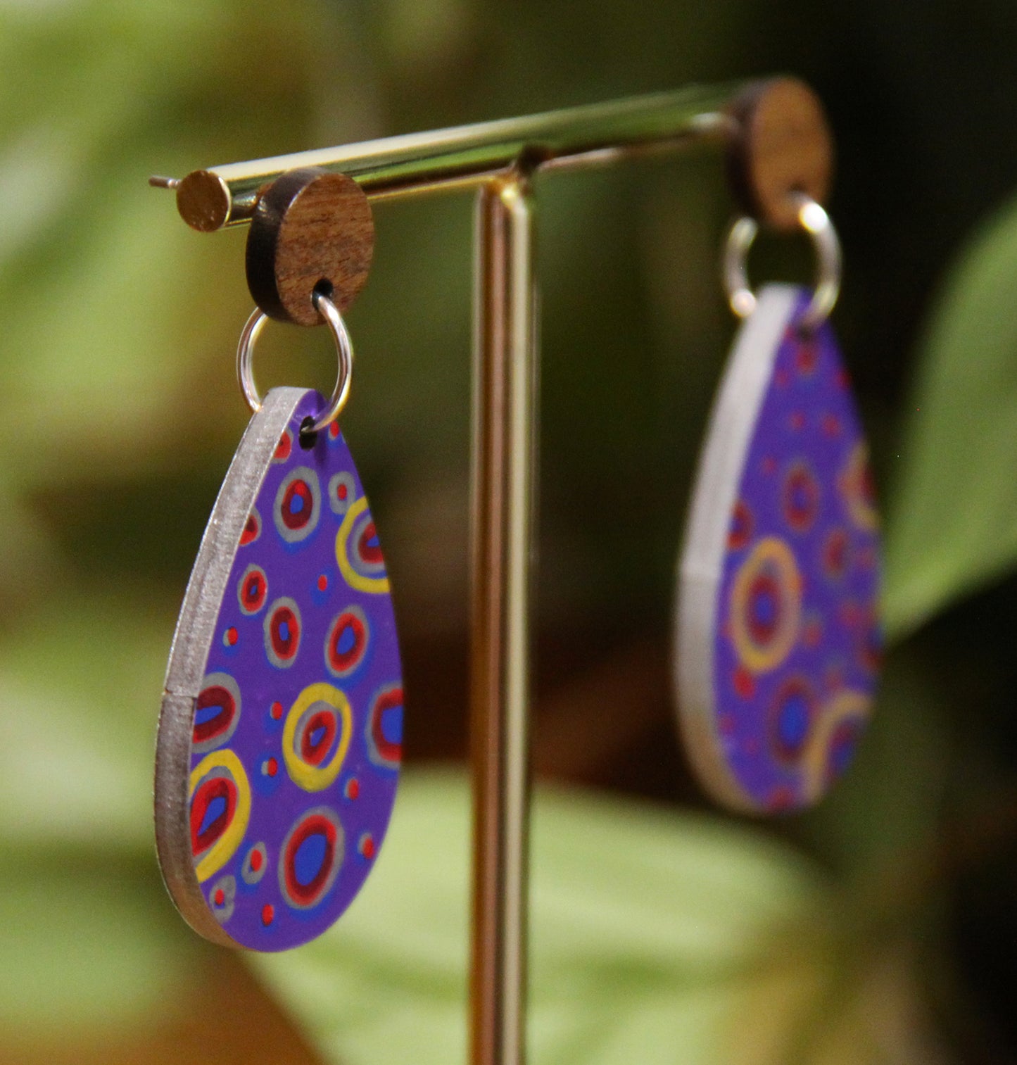 Purple Circular Design Small Teardrop Earrings