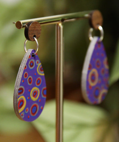 Purple Circular Design Small Teardrop Earrings