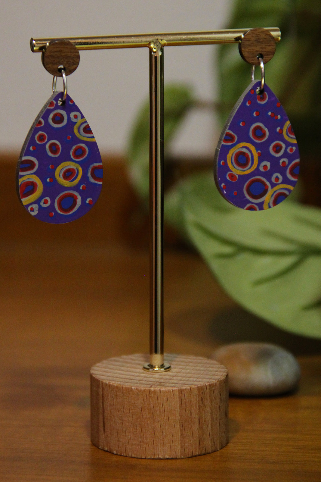 Purple Circular Design Small Teardrop Earrings