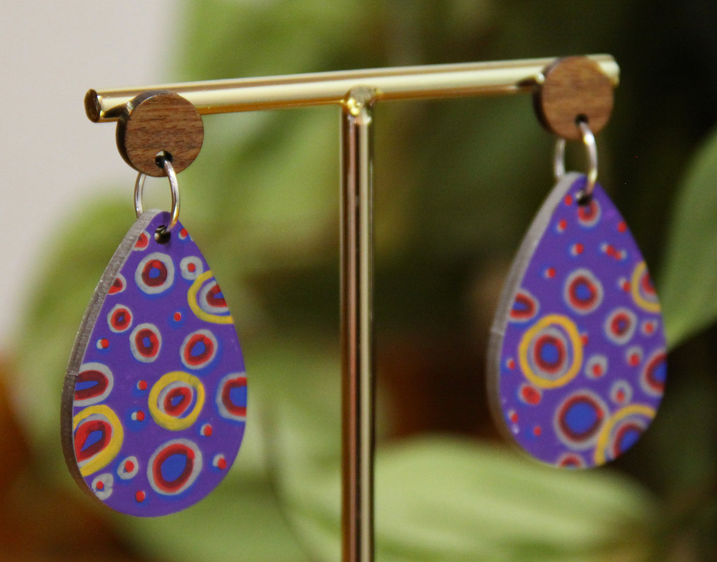 Purple Circular Design Small Teardrop Earrings