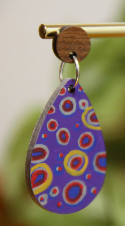 Purple Circular Design Small Teardrop Earrings