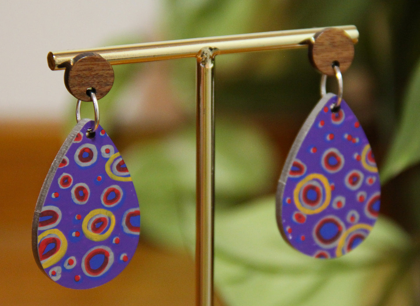 Purple Circular Design Small Teardrop Earrings