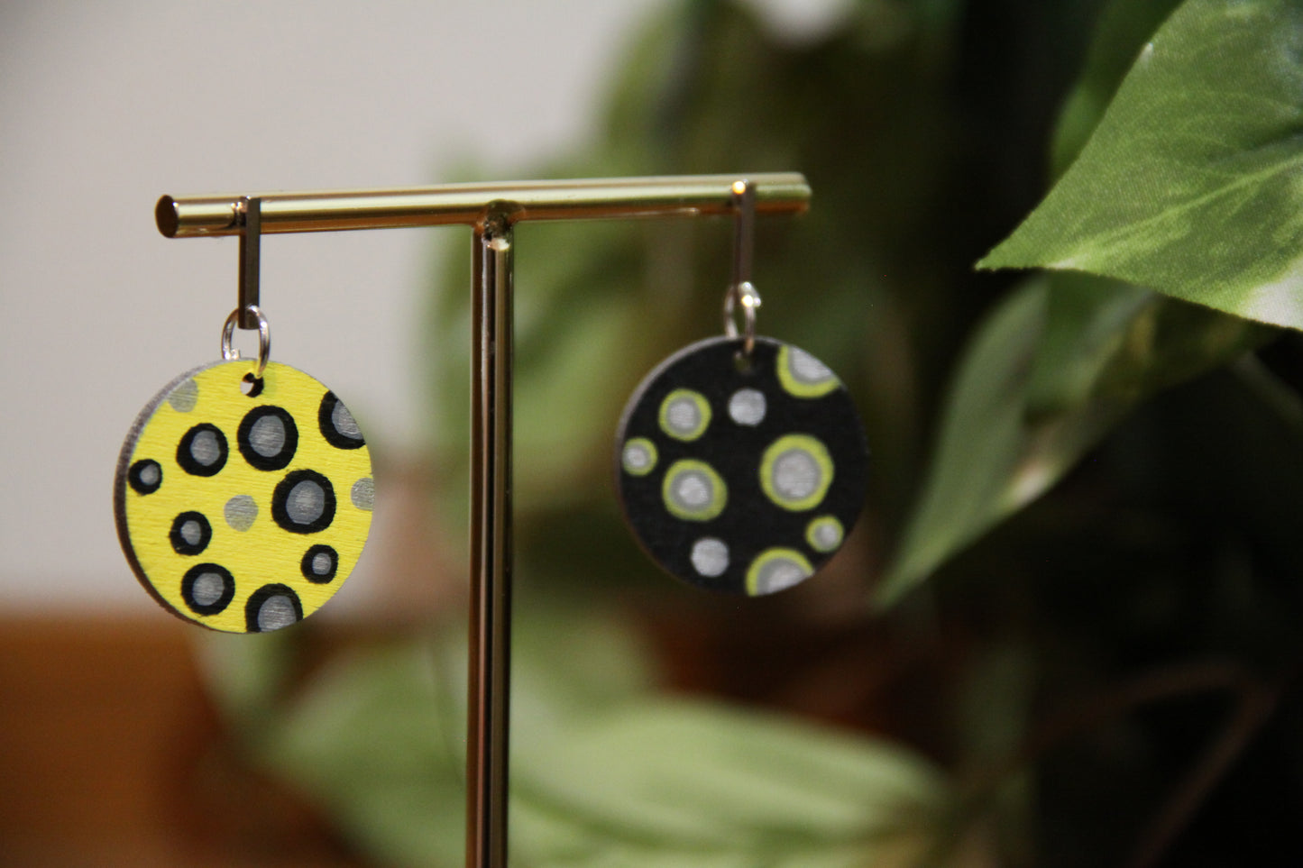 Black and Yellow Contrasting Circular Earrings
