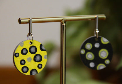 Black and Yellow Contrasting Circular Earrings