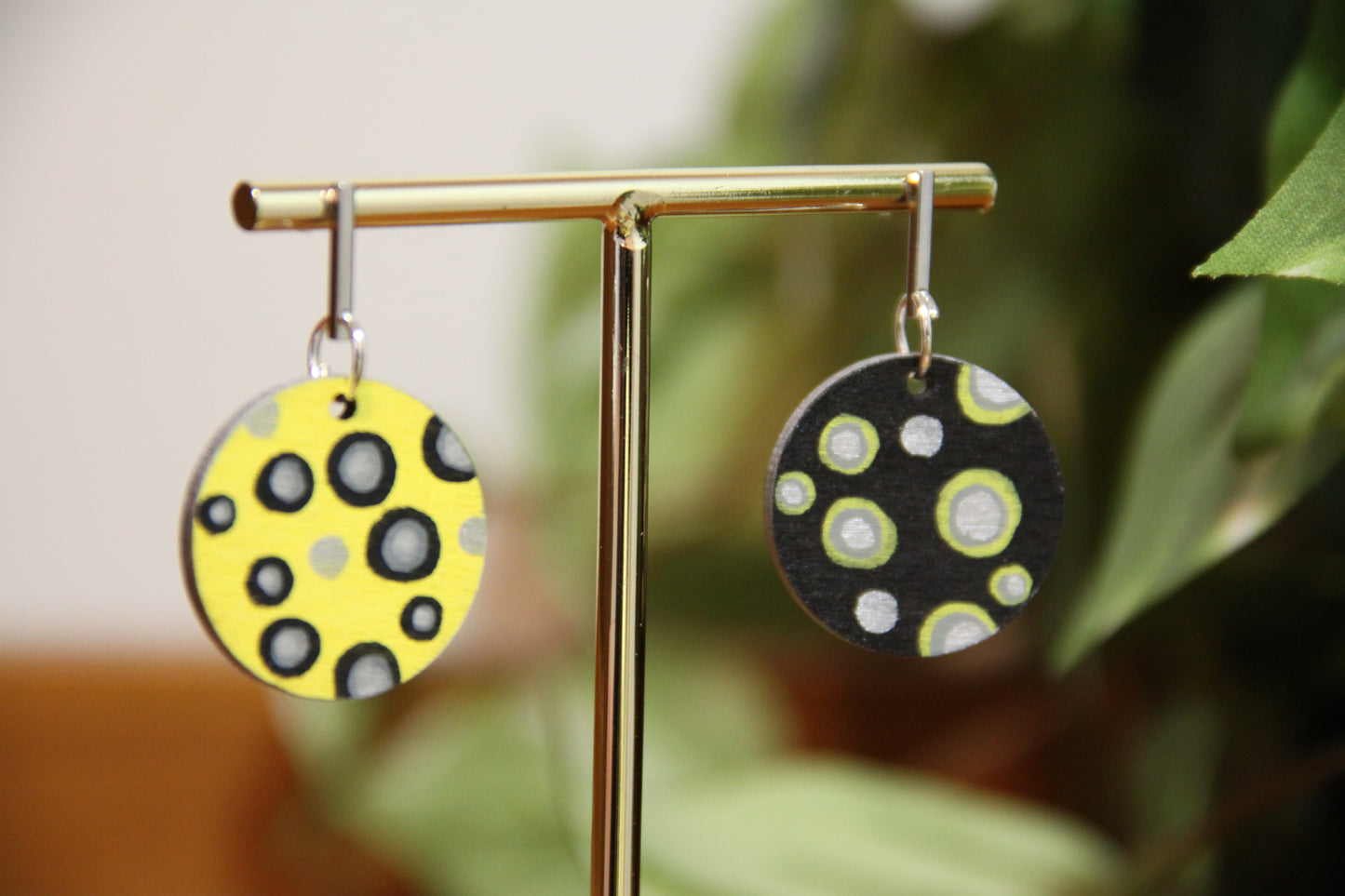 Black and Yellow Contrasting Circular Earrings