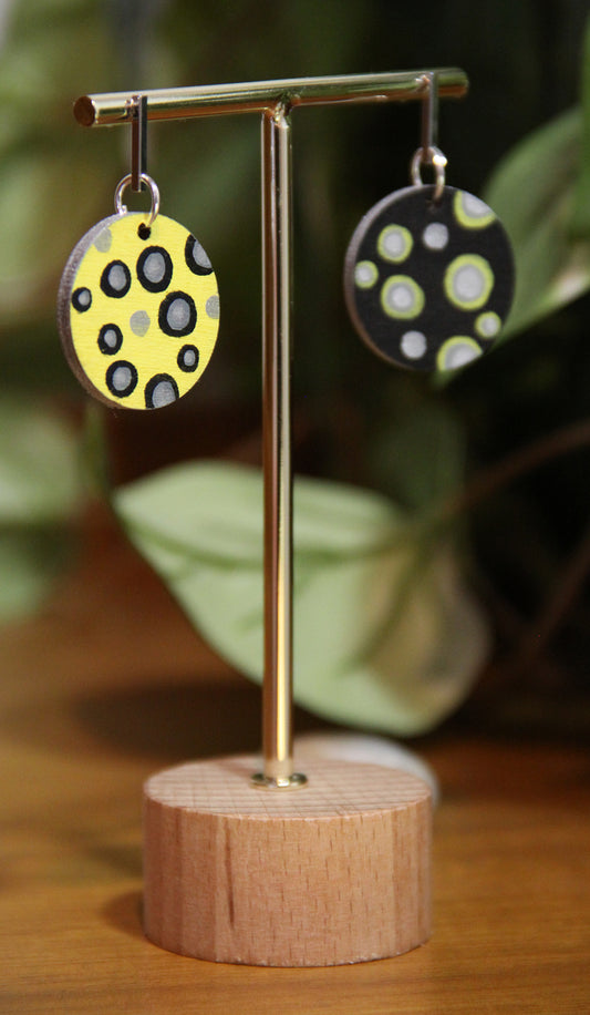 Black and Yellow Contrasting Circular Earrings