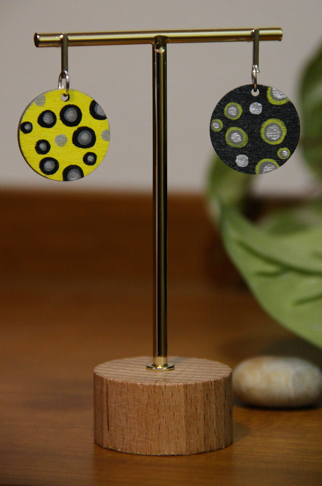 Black and Yellow Contrasting Circular Earrings