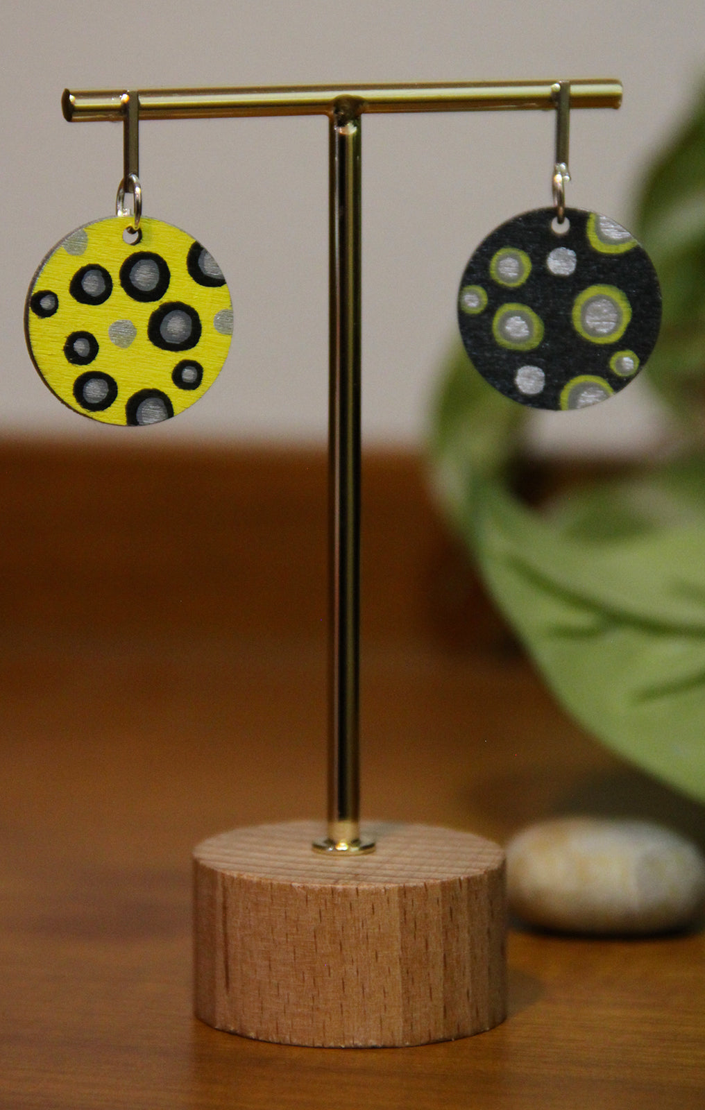 Black and Yellow Contrasting Circular Earrings