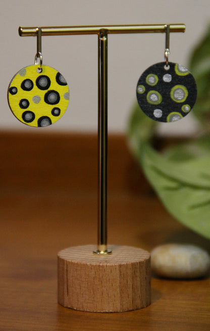 Black and Yellow Contrasting Circular Earrings