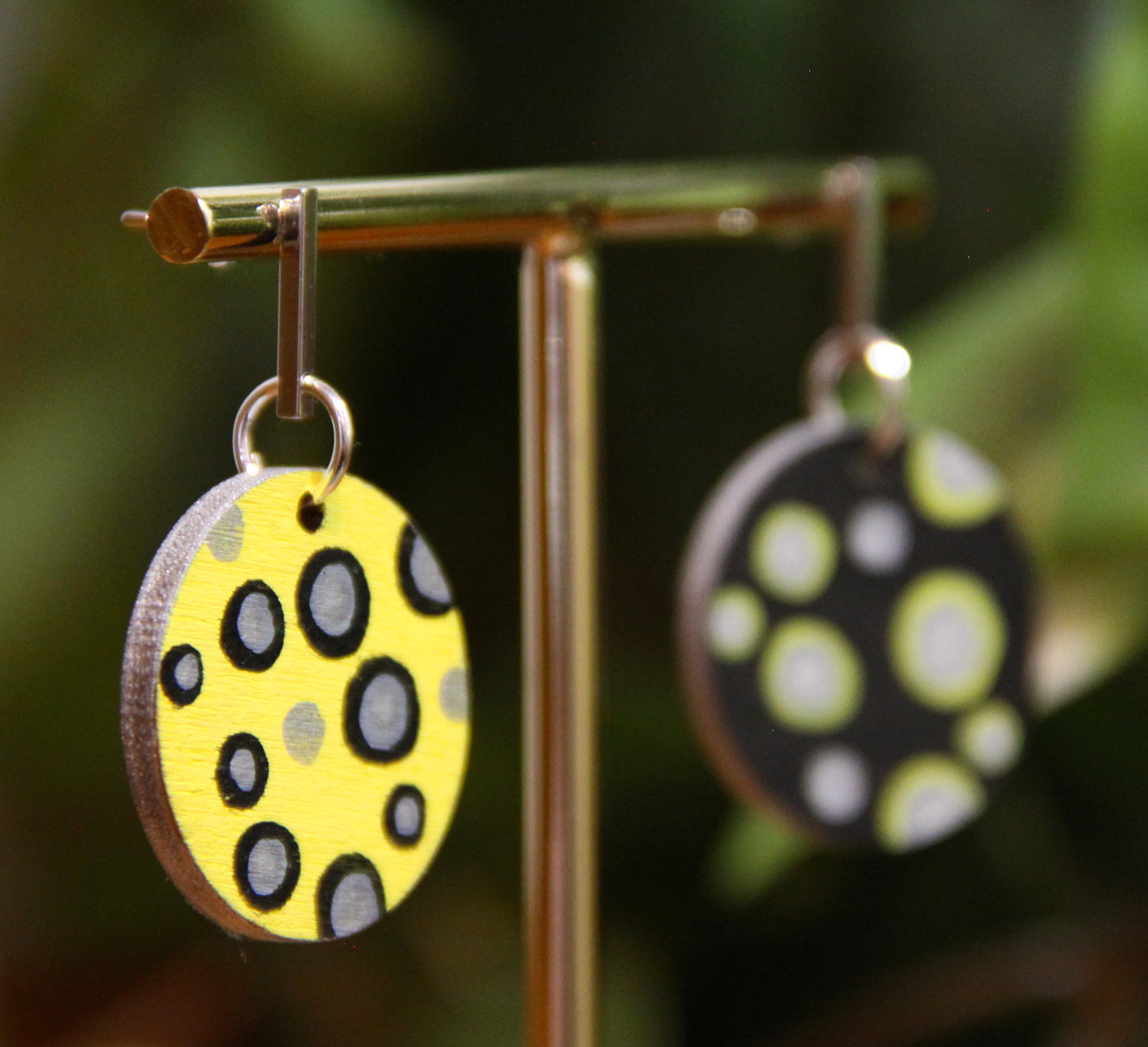 Black and Yellow Contrasting Circular Earrings