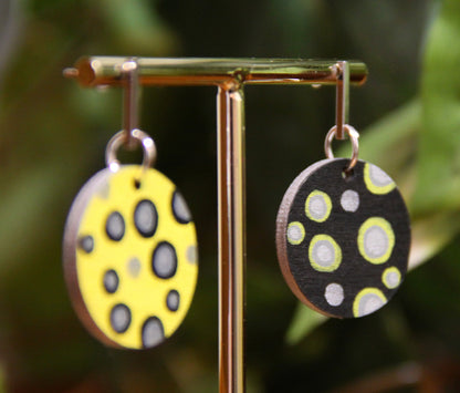 Black and Yellow Contrasting Circular Earrings