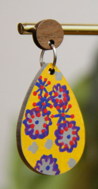 Yellow Floral Design Small Teardrop Earrings