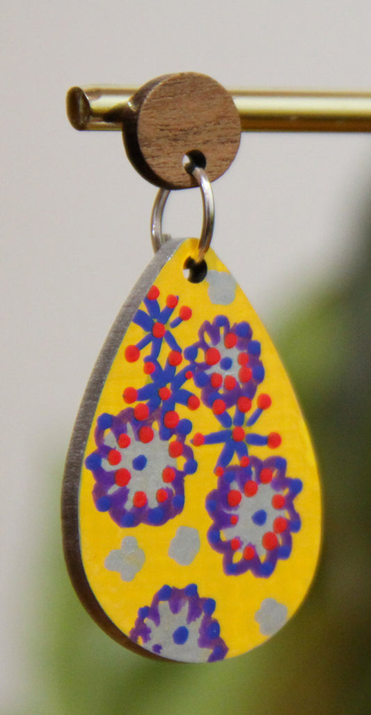 Yellow Floral Design Small Teardrop Earrings
