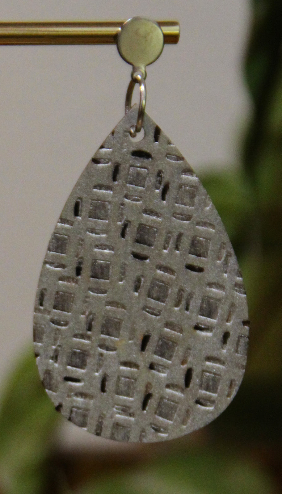 Silver Etched Burnt Wood Teardrop Earrings