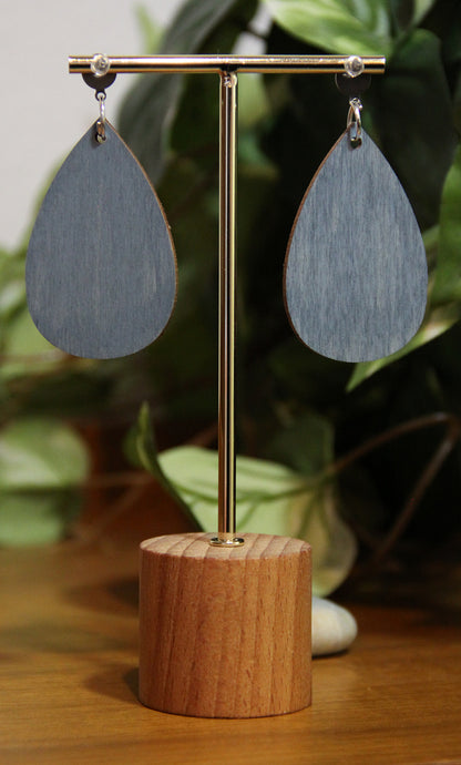 Silver Etched Burnt Wood Teardrop Earrings