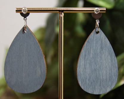 Silver Etched Burnt Wood Teardrop Earrings
