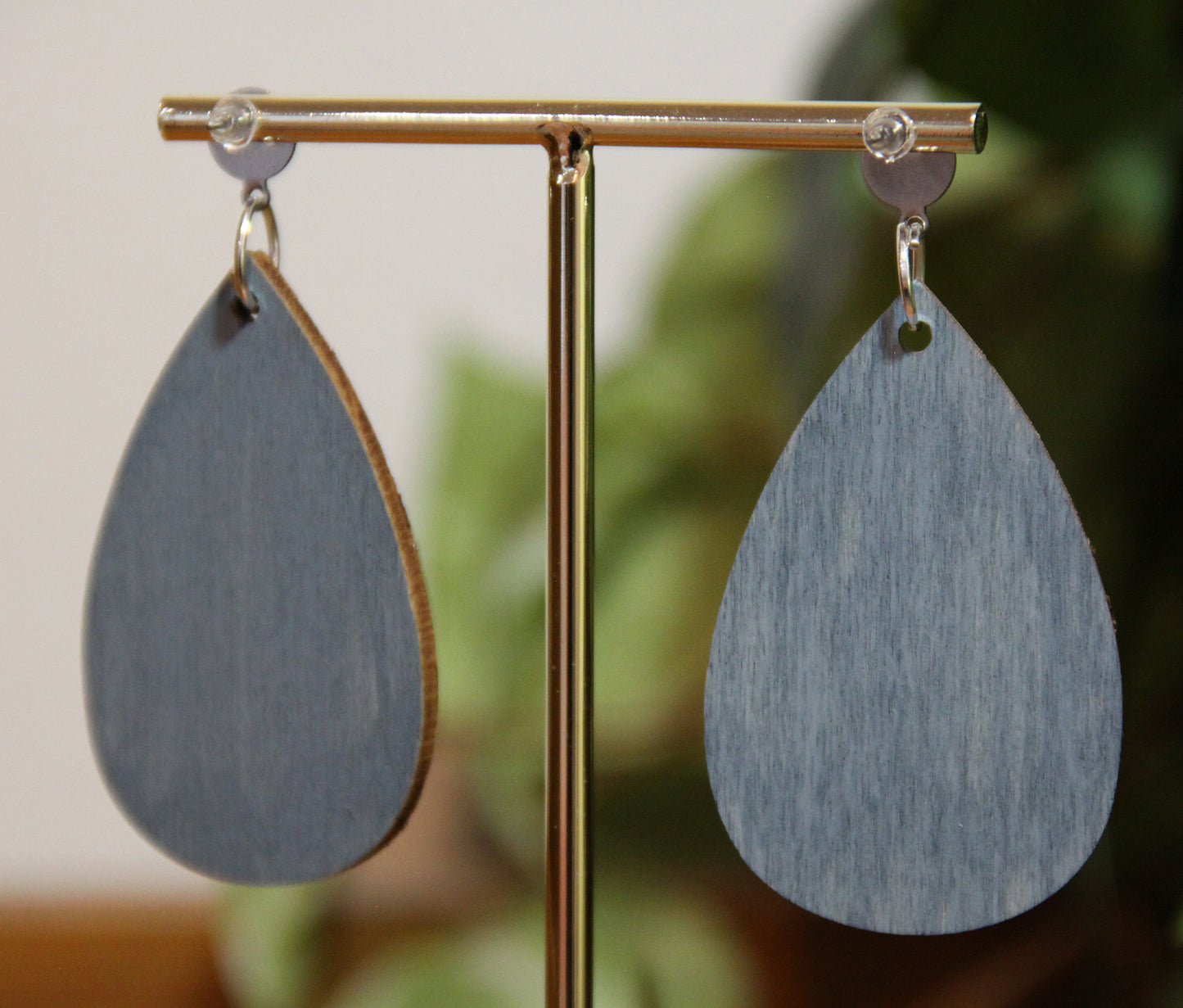 Silver Etched Burnt Wood Teardrop Earrings