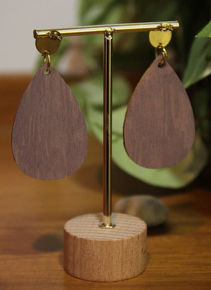 Gold Etched Burnt Wood Teardrop Earrings