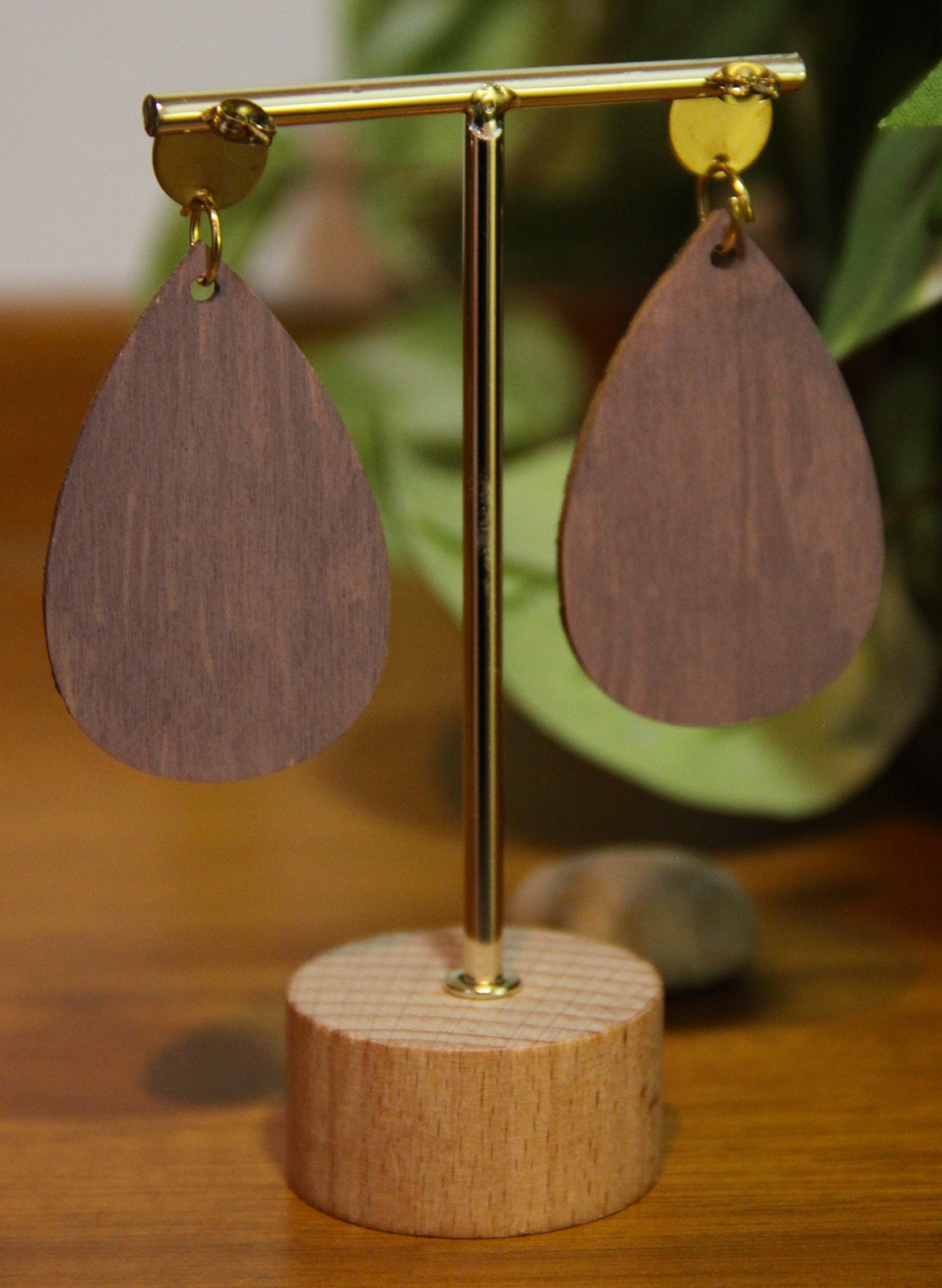 Gold Etched Burnt Wood Teardrop Earrings