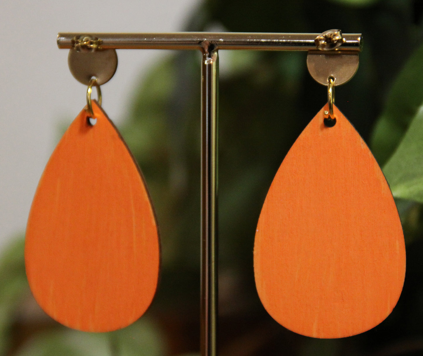 Teal Etched Burnt Wood Teardrop Earrings