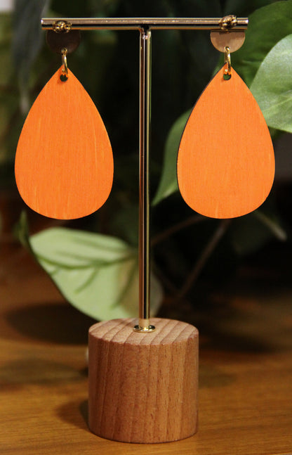 Teal Etched Burnt Wood Teardrop Earrings