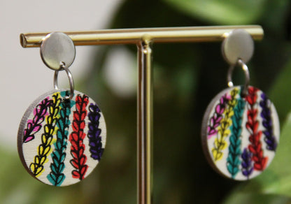 Floral Pink, Red, Yellow and Purple Circular Earrings