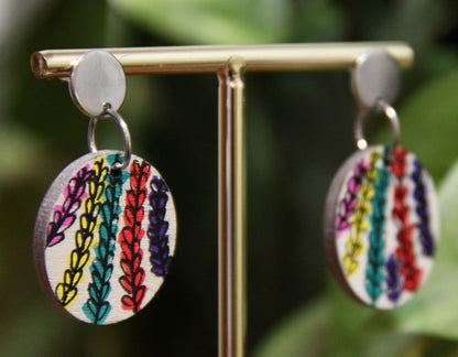 Floral Pink, Red, Yellow and Purple Circular Earrings