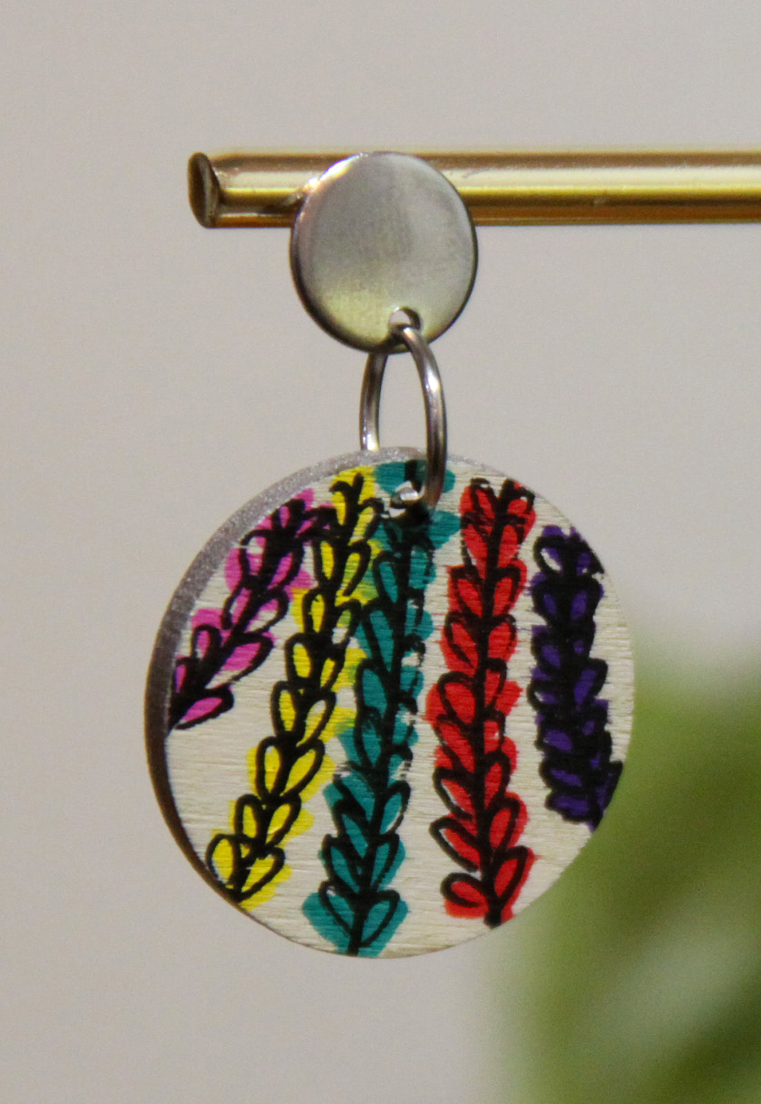 Floral Pink, Red, Yellow and Purple Circular Earrings