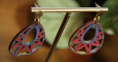 Blue, Red, Silver and Gold Teardrop Filigree Earrings