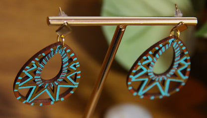 Turquoise and Gold Teardrop Filigree Earrings