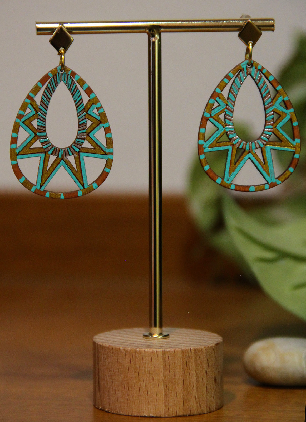 Turquoise and Gold Teardrop Filigree Earrings