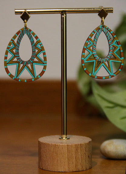 Turquoise and Gold Teardrop Filigree Earrings