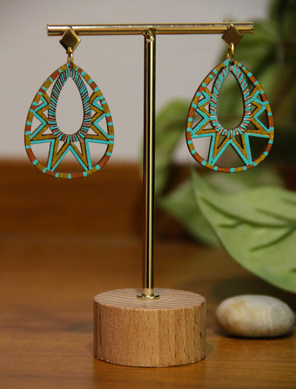Turquoise and Gold Teardrop Filigree Earrings