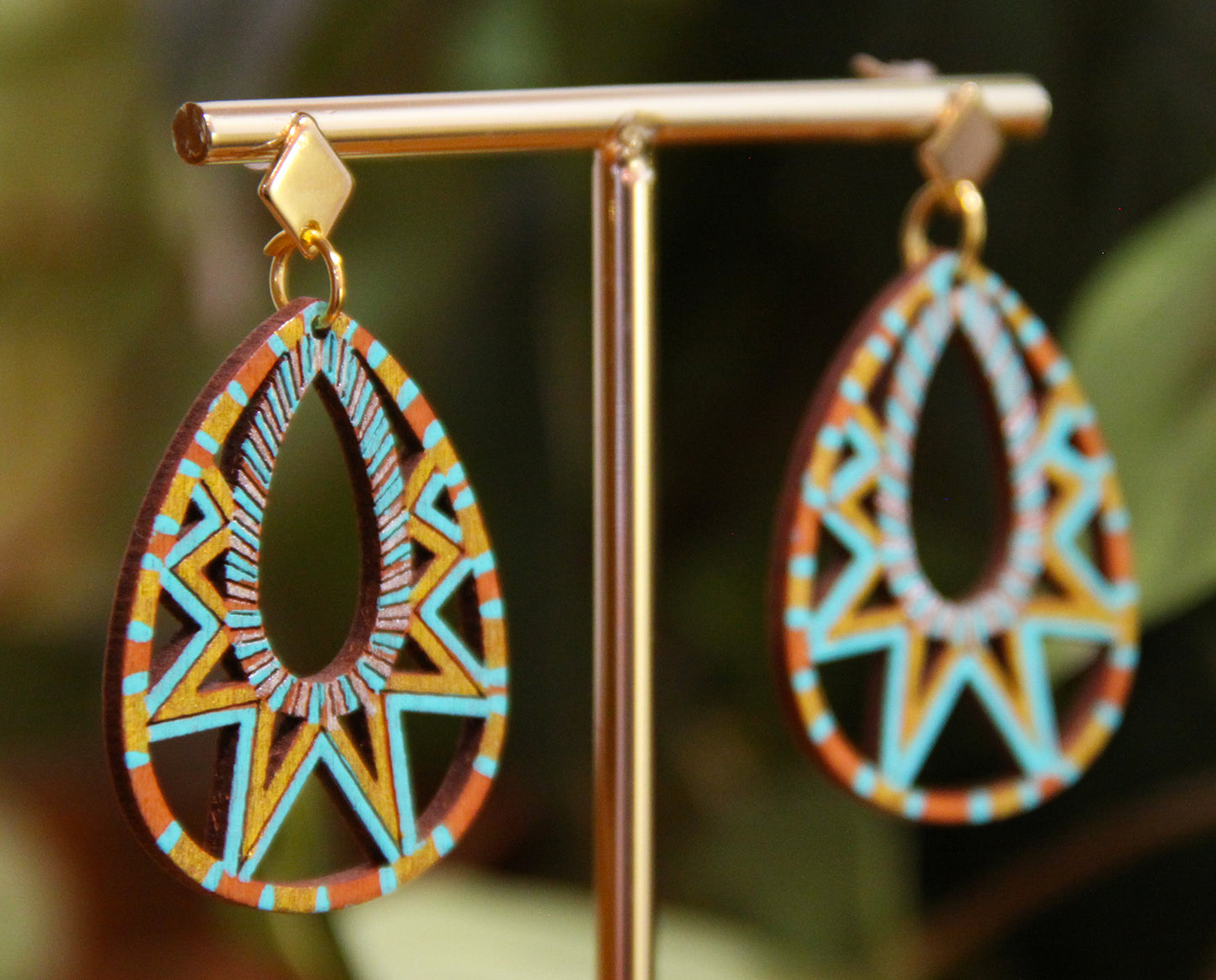 Turquoise and Gold Teardrop Filigree Earrings
