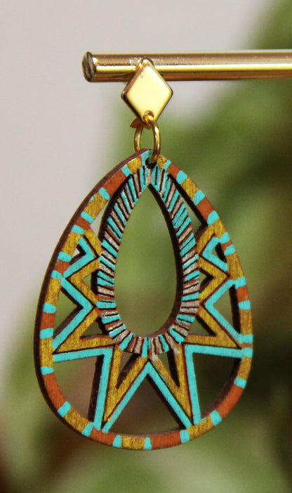 Turquoise and Gold Teardrop Filigree Earrings