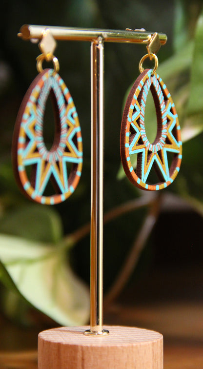 Turquoise and Gold Teardrop Filigree Earrings