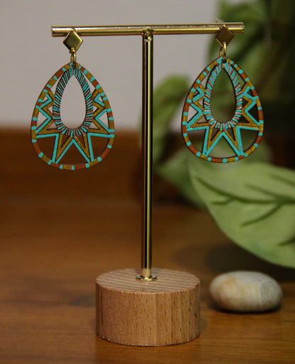 Turquoise and Gold Teardrop Filigree Earrings