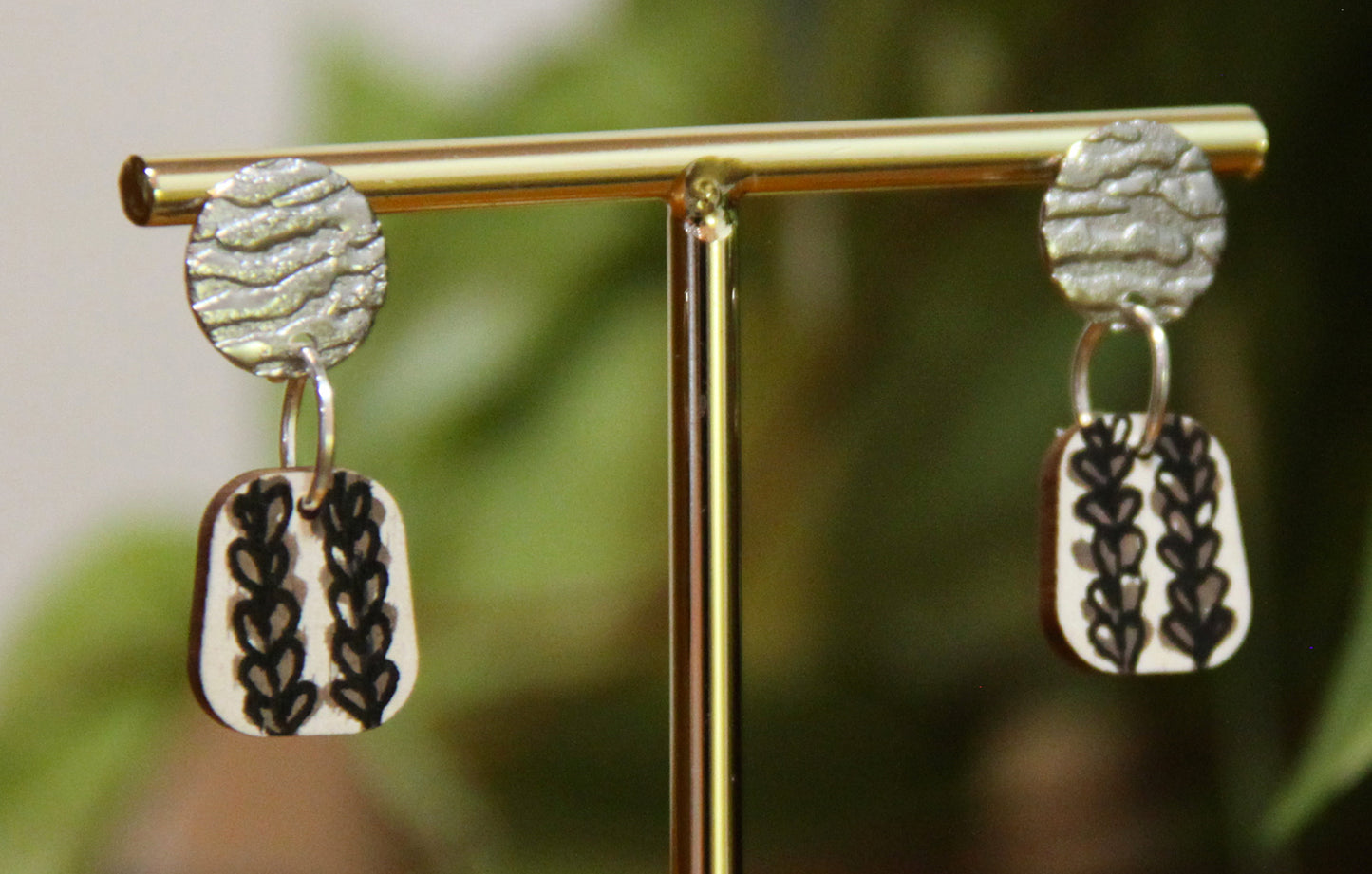 Brown Floral Small Rectangular Earrings