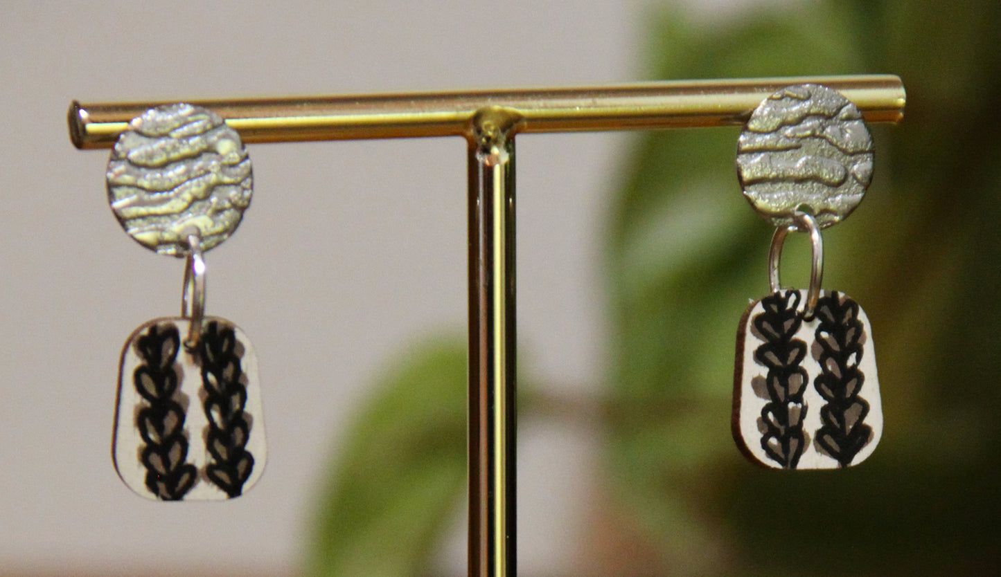 Brown Floral Small Rectangular Earrings