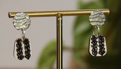 Brown Floral Small Rectangular Earrings