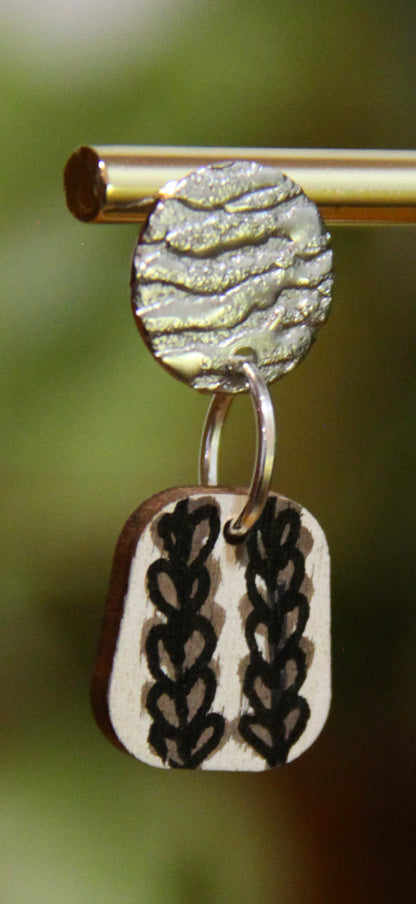 Brown Floral Small Rectangular Earrings